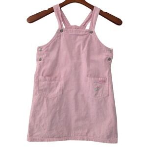 VTG Y2K OshKosh Genuine Girl Pink Gingham Jumper Overall Dress Cotton Sz M 8/10